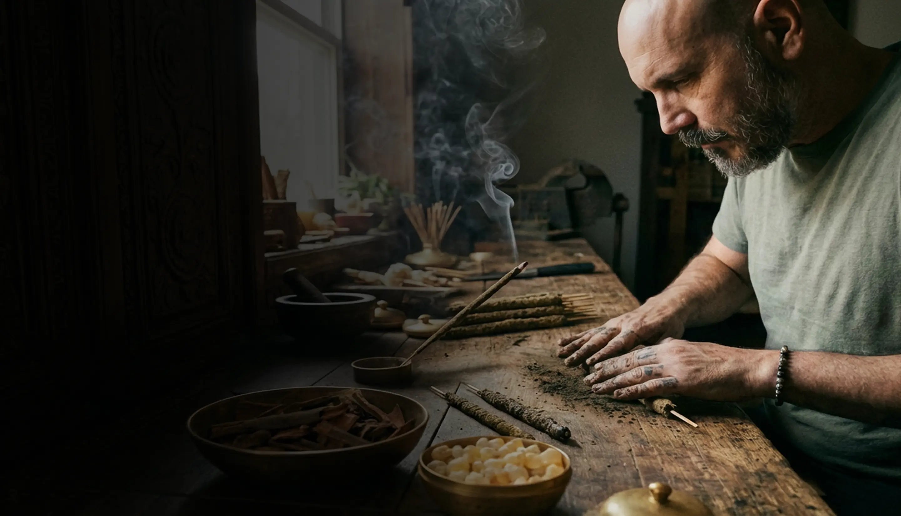 Artist handcrafting incense