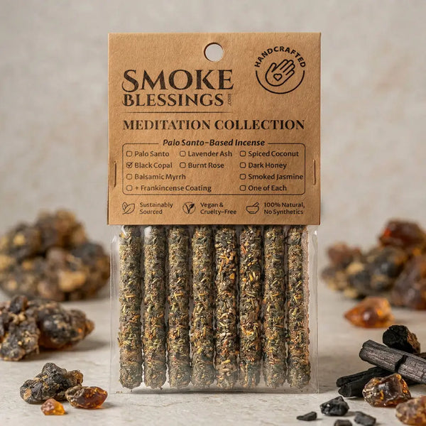 Black Copal Incense Sticks retail pack of 8 hand-rolled sticks