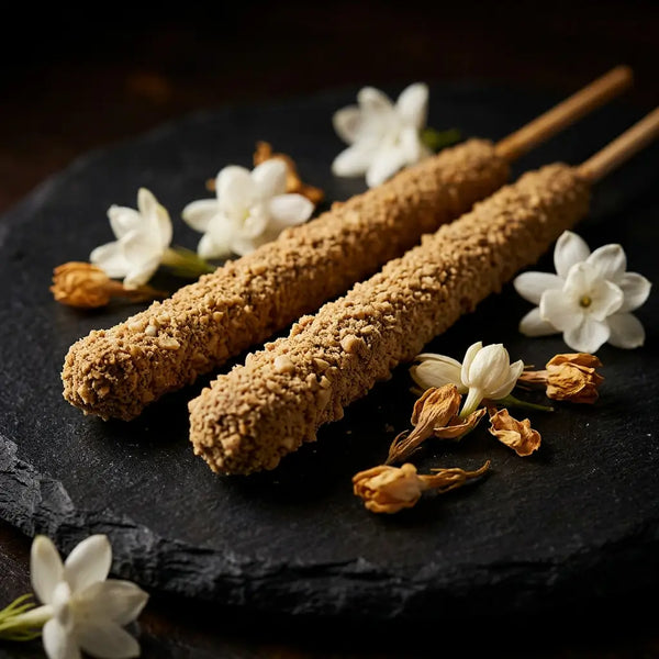 Close-up of Smoked Jasmine Incense Sticks made with real jasmine petals and palo santo