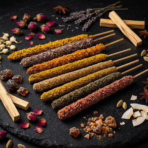 Close-up of Smoke Blessings Meditation Collection Variety Pack of hand-rolled incense sticks
